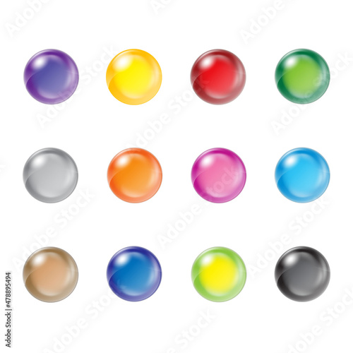 Vector abstract balls. Collection of isolated 3d spheres with glares and shadow for buttons, badges, icons, emblems and other your design EPS10