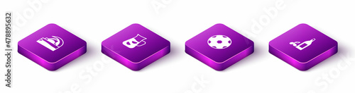 Set Isometric Concert hall de Tenerife, Sangria, Football ball and Bottle of olive oil icon. Vector