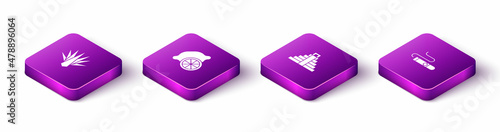 Set Isometric Agave, Lemon, Chichen Itza in Mayan and Cigar icon. Vector