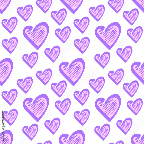 heart background seamless pattern Very Peri. Valentine's Day. hand drawn careless heart. wallpaper for lovers - vector color illustration