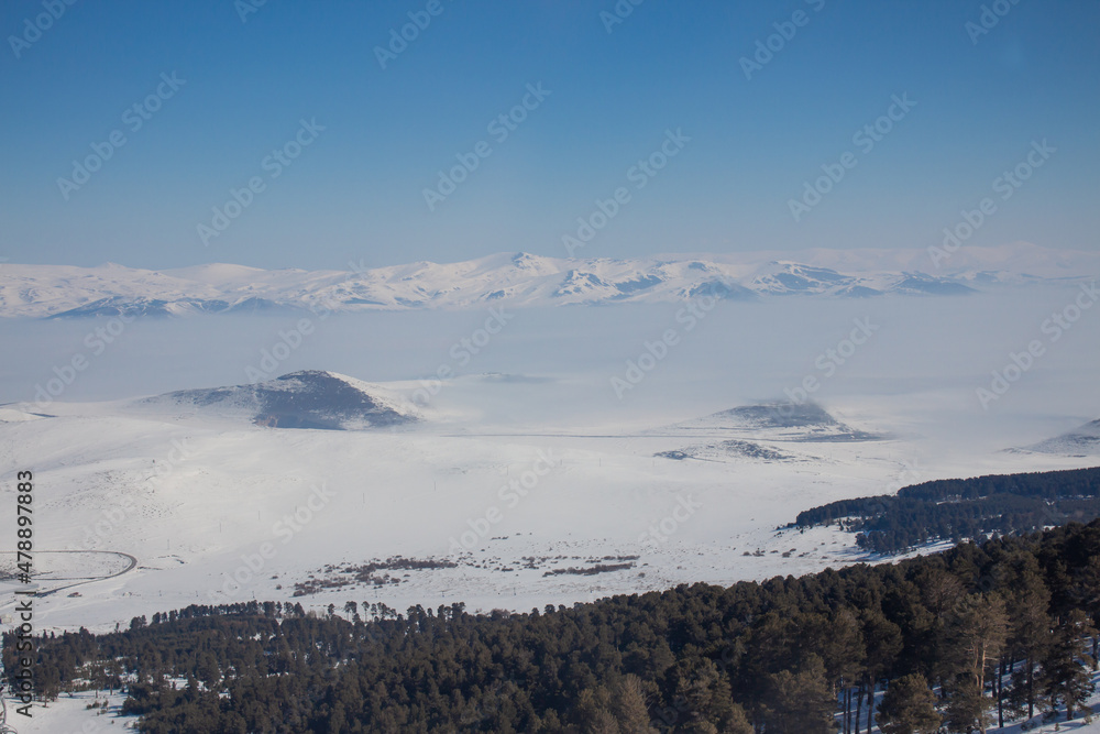 Snow scenes from the Eastern Anatolian region of Turkey. Ski resort