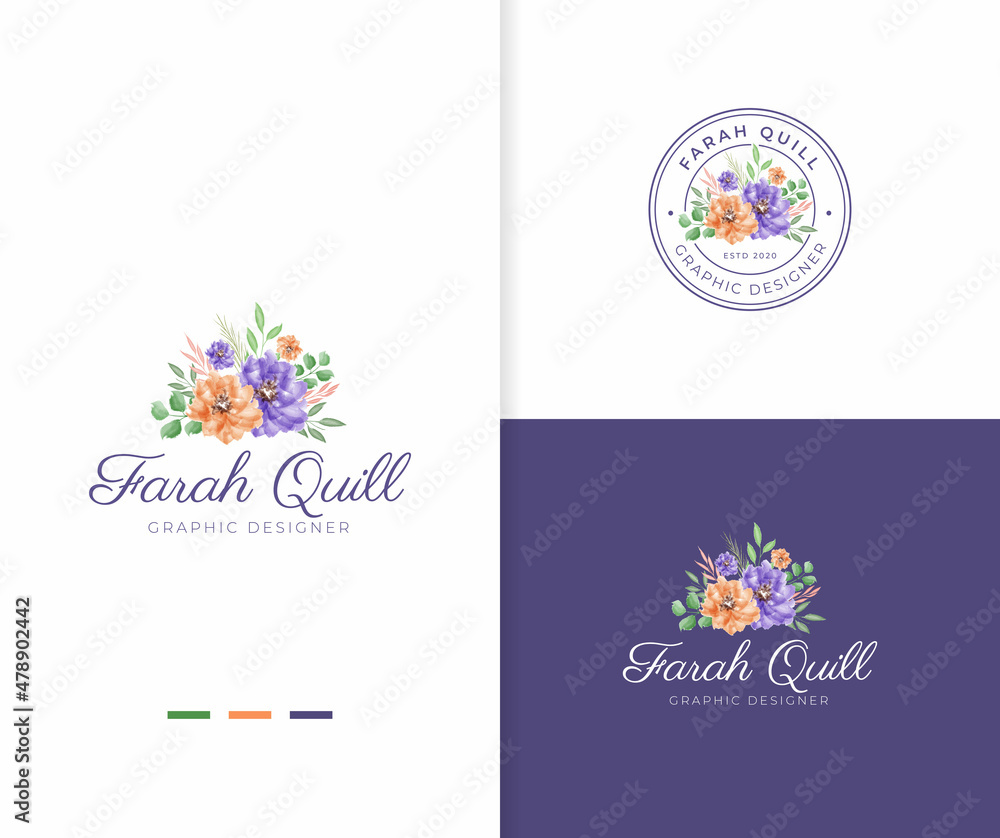 Beautiful watercolor bouquet floral logo template