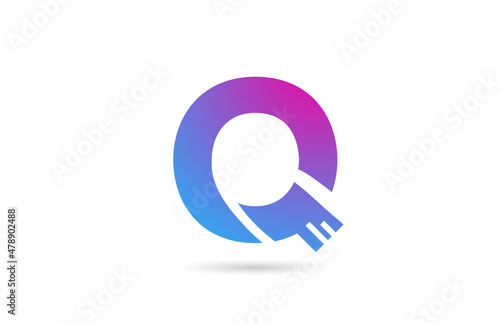 Free Download Q alphabet letter logo for business and company. Blue pink colour template for icon design - GFXLoad
