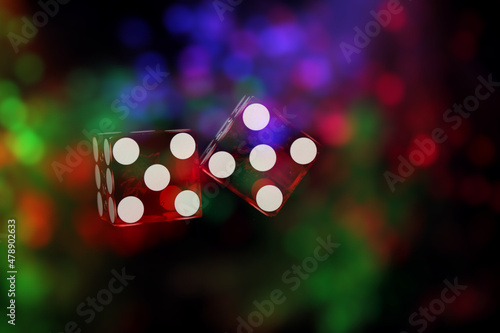 Photography Casino Games With Colorful Bokeh Dice or Craps