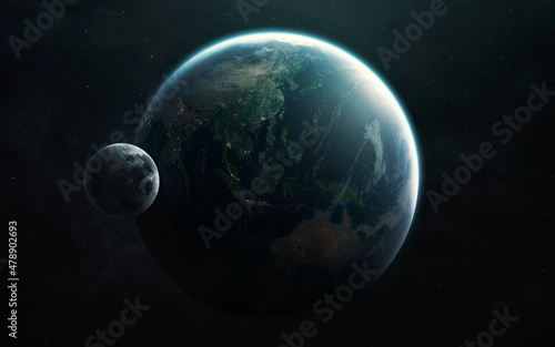 Australia  Asia. Planet Earth and Moon view from space. Elements of image provided by Nasa