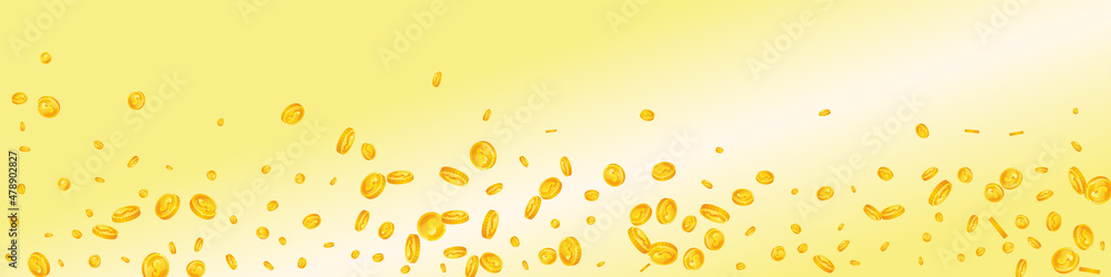 American dollar coins falling. Captivating scattered USD coins. USA money. Fresh jackpot, wealth or success concept. Vector illustration.
