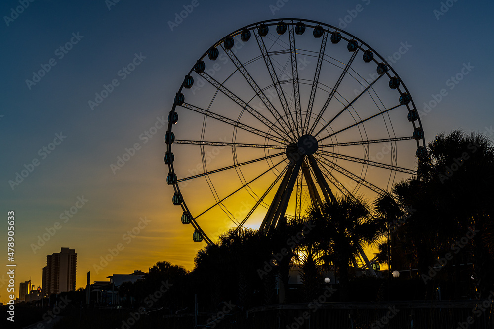 Sunset on Myrtle Beach Boardwalk, Myrtle Beach, South Carolina, USA