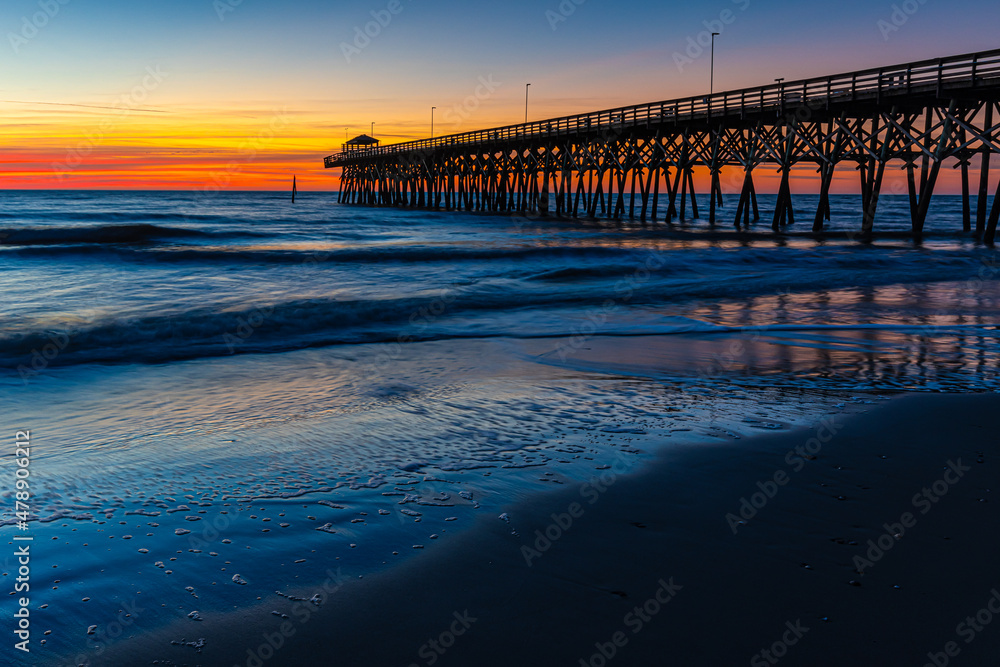 Sunrise on Second Avenue Beach and Pier, Myrtle Beach, South Carolina, USA