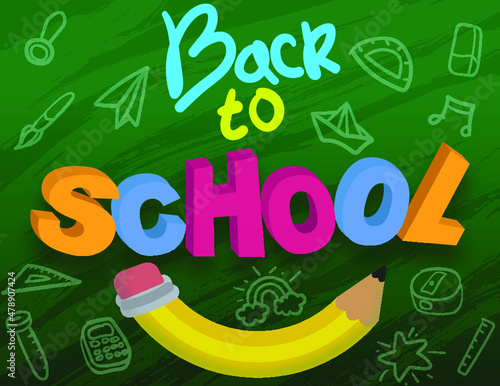 Fondo diseño regreso a clases vectorial, escuela inicio de clases, pizarra, útiles escolares vector