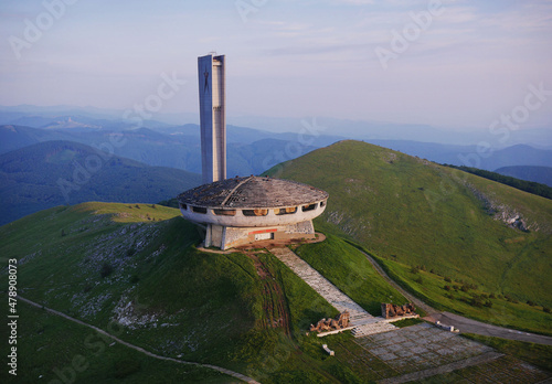 Buzludzha, the abandoned communist-era Monument on a mountaintop in central Bulgaria.  photo