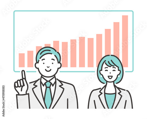 業績アップをアピールするビジネスパーソン