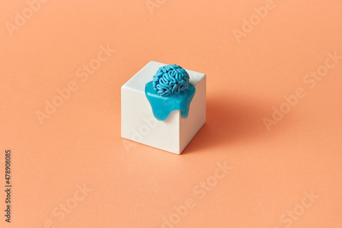 Brain with slime on cube photo