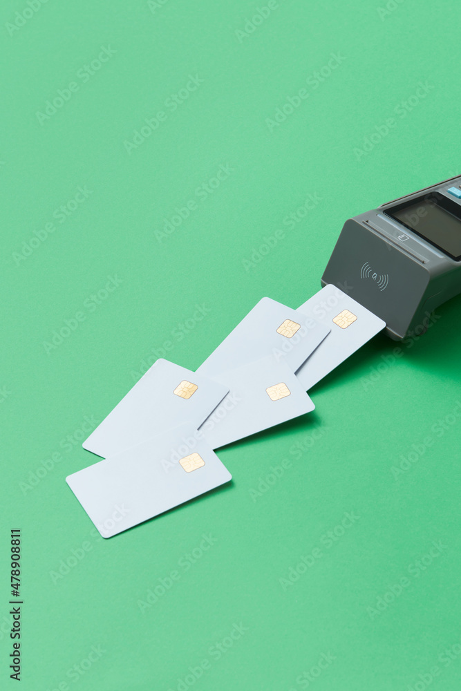Credit cards with chip lying near pos terminal Credit cards with chip lying near pos terminal