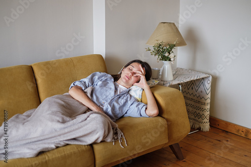 Woman sick stay at home photo