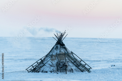 Winter nomadic living in tundra photo