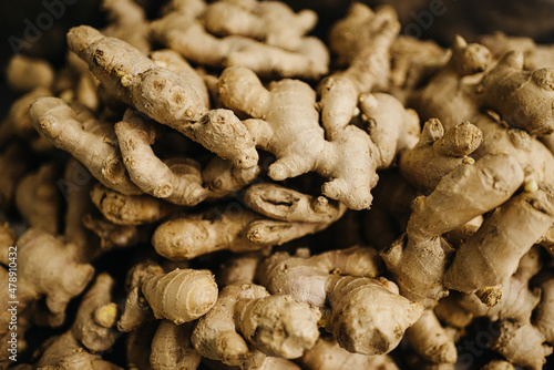 Pile of ginger roots photo