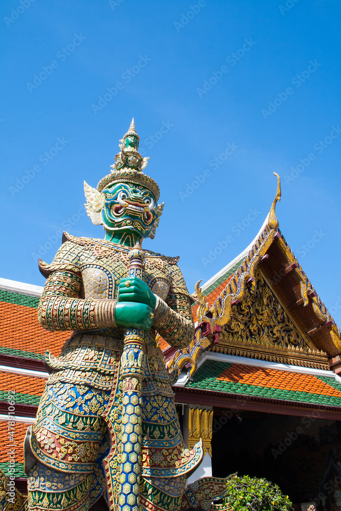 Demon Guardian standing at the door in Grand Palace,Wat Phra Kaew,Temple of the Emerald Buddha,most famous travel destination Bangkok Thailand.