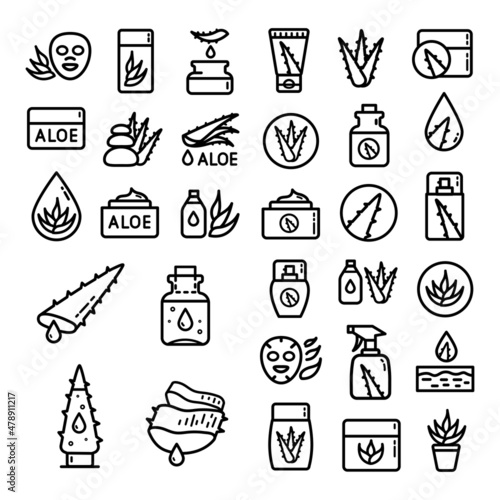 Aloe vera line icons set