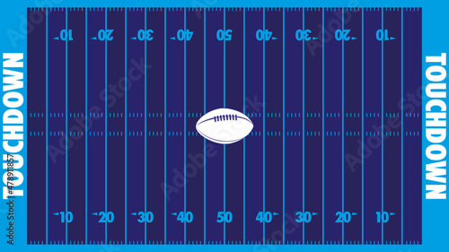 American football field. Blue football field. Football field with ball. Template for american football event. Football vector. 