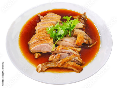 Stewed duck asian thai food isolate white background with clipping path.