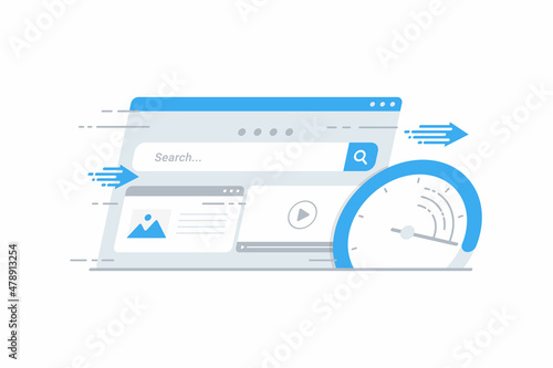 Web browser with speedometer testing speed of internet connection vector illustration