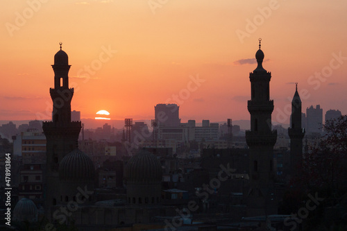 Minarets Silhouetted at Sunset photo