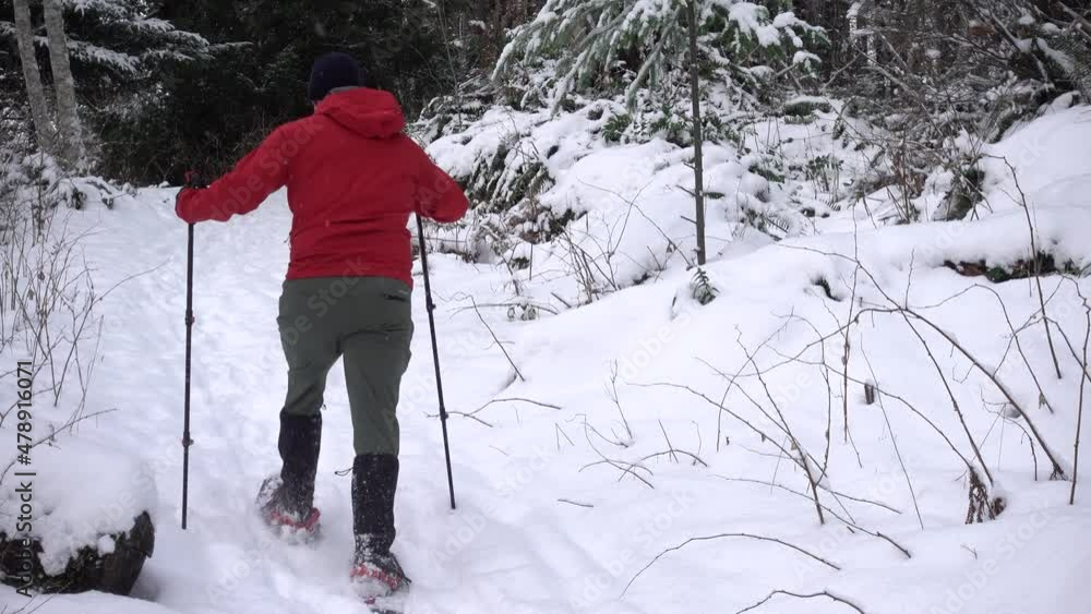 Man Snowshoeing up a Trail Man Snowshoeing up a Trail
