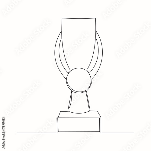 Continuous line drawing of gold trophy cup award. Single one line art of winner achievement trophy. Vector illustration
