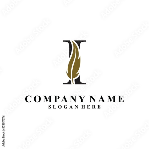 Initial Letter I Logo with feather concept.