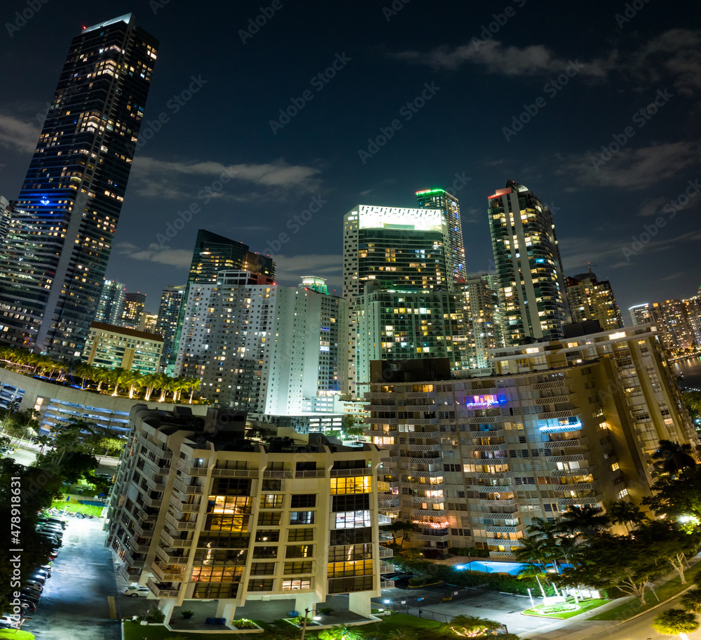 Night fisheye panorama Miami Brickell