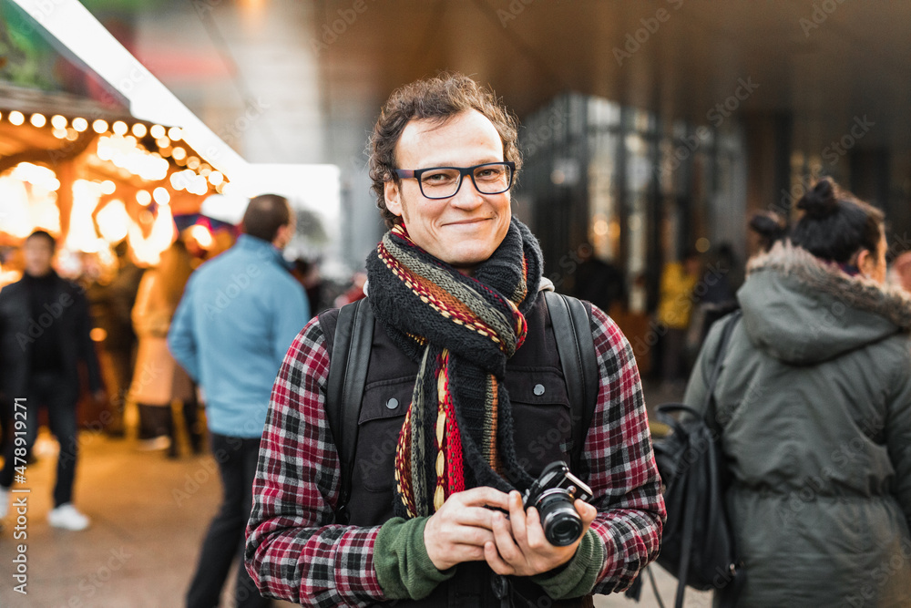 Happy tourist on a Christmas Market Happy tourist on a Christmas Market