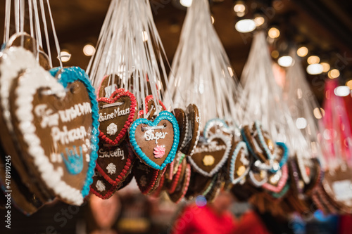 Gingerbread hearts on a German X-mas Market photo