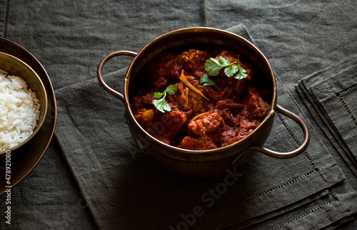 Pork Vindaloo Curry Dish with rice
 photo