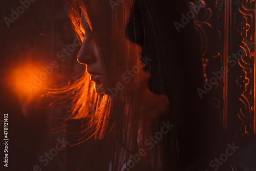 Side portrait in red.