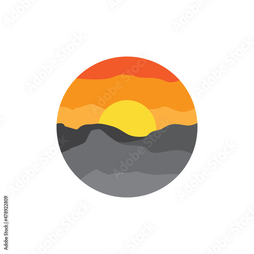 circle abstract with sunset and stone hill logo design vector graphic symbol icon illustration creative idea