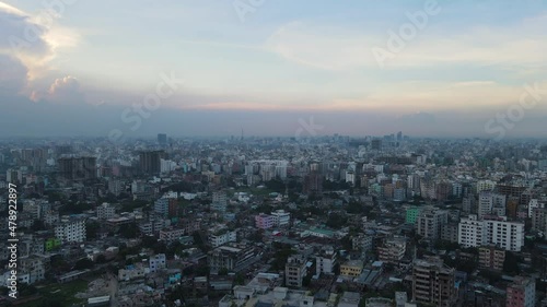 Wallpaper Mural Aerial view of urban city with dense buildings, drone footage forward flight Torontodigital.ca