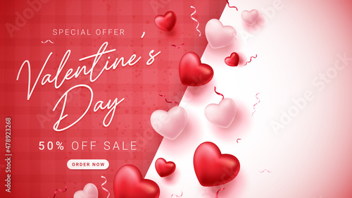 Valentines day sale background with balloons heart pattern. Vector illustration. Wallpaper, flyers, invitation, posters, brochure, banners.