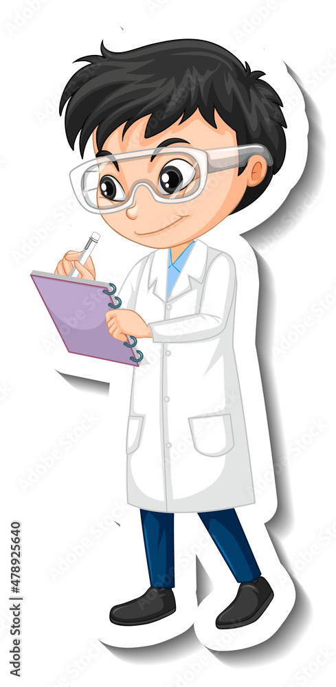 Scientist boy cartoon character sticker Scientist boy cartoon character sticker