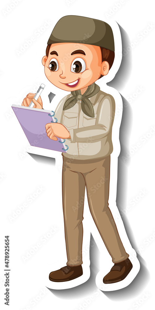 Muslim boy in safari outfit cartoon character sticker Muslim boy in safari outfit cartoon character sticker