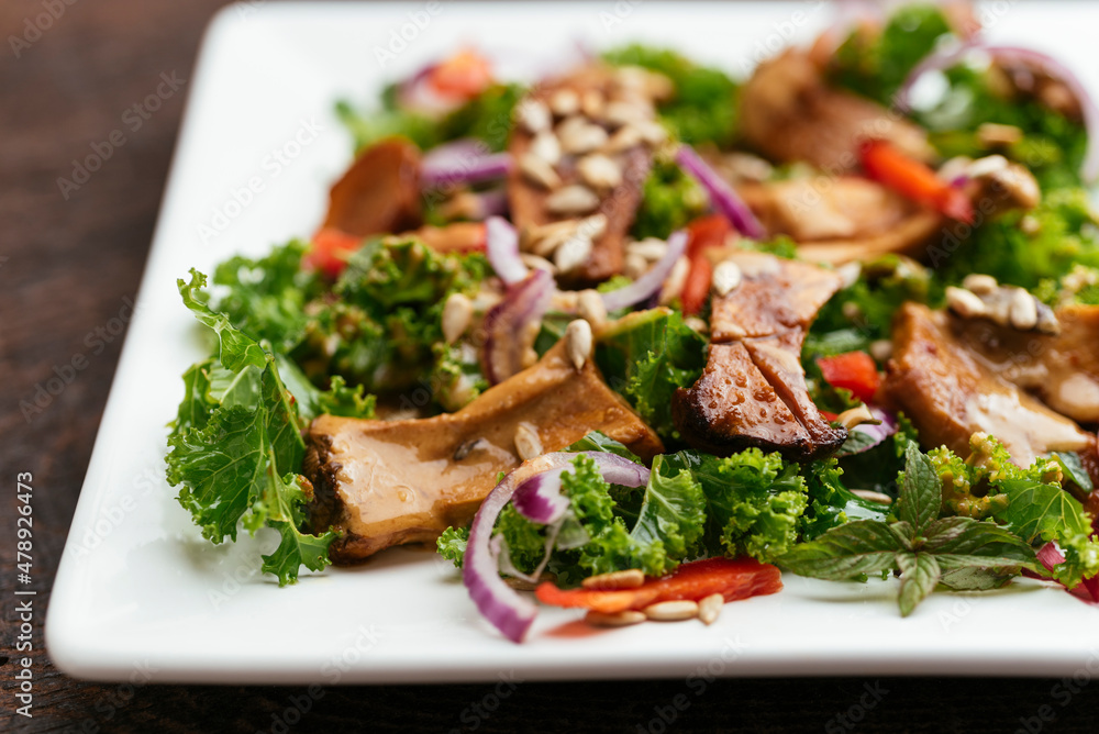 King Oyster Mushrooms on Kale Salad King Oyster Mushrooms on Kale Salad
