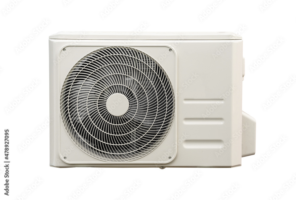 Condensing unit of air conditioning systems isolated on white with clipping path. Condensing unit of air conditioning systems isolated on white with clipping path.