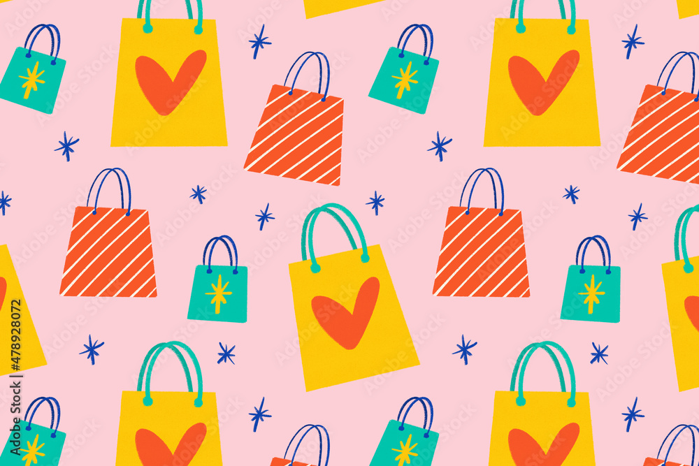 Shopping bags illustration on pink background Shopping bags illustration on pink background