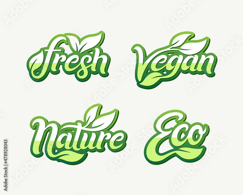 Set of Fresh, Vegan, Nature, Eco Logo temptlate. Collection of elements for the food market, e-commerce, promotion of organic products, healthy living and premium quality food and beverages.
