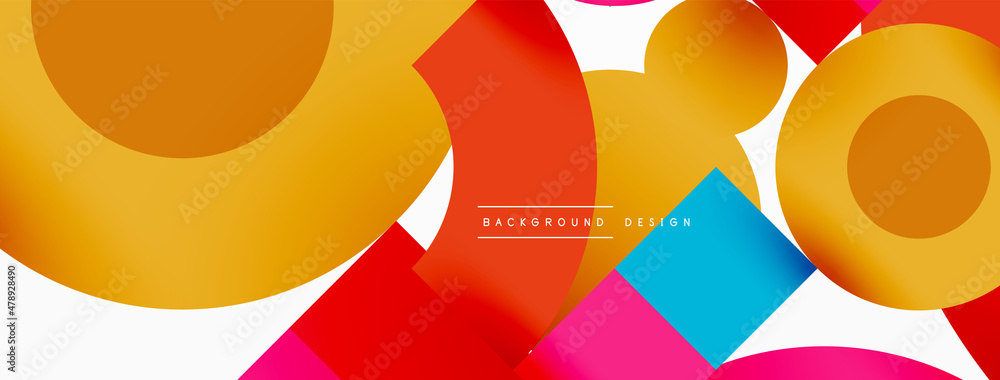 Circle and square geometric background. Round shapes with squares and triangles composition for wallpaper, banner, background or landing Circle and square geometric background. Round shapes with squares and triangles composition for wallpaper, banner, background or landing