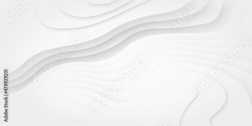 Wide panorama 3D Landscape Paper Cut style, Curved shapes with gradients, Abstract papercut and multi layer cutout geometric pattern on vector, Abstract soft white background with waves.