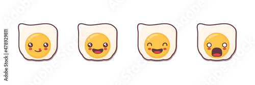 vector fried egg cartoon mascot, with different facial expressions