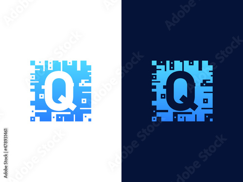 Initial letter Q and chip card vector logo design