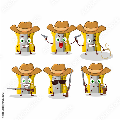 Cool cowboy yellow pencil sharpener cartoon character with a cute hat