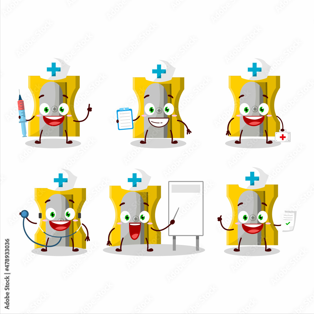 Doctor profession emoticon with yellow pencil sharpener cartoon character Doctor profession emoticon with yellow pencil sharpener cartoon character