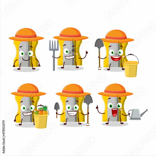 Farmer yellow pencil sharpener cute mascot character with fork